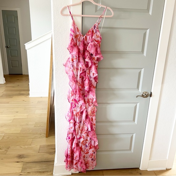 NWT MISA Damita Maxi Dress in Fire Florals Mix Pink Ruffle - Picture 5 of 10